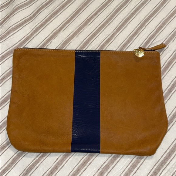 Clare V. Handbags - Clare Vivier Brown Suede with Navy Stripe pouch / clutch